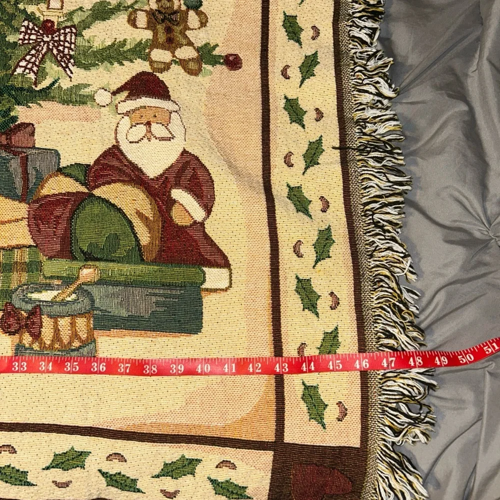 VTG‎ Christmas Tapestry Throw Blanket Fringe Tree Santa Presents Cotton 48x58